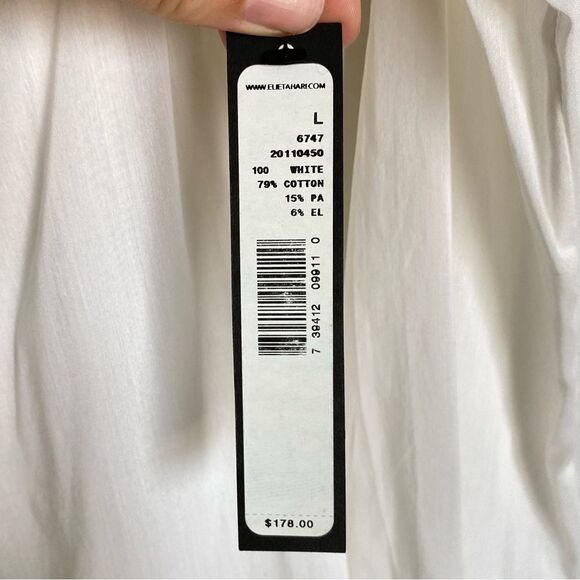 Elie Tahari White Long Sleeve Peasant Workwear Blouse Tie Front Size Large NWT - Picture 6 of 8